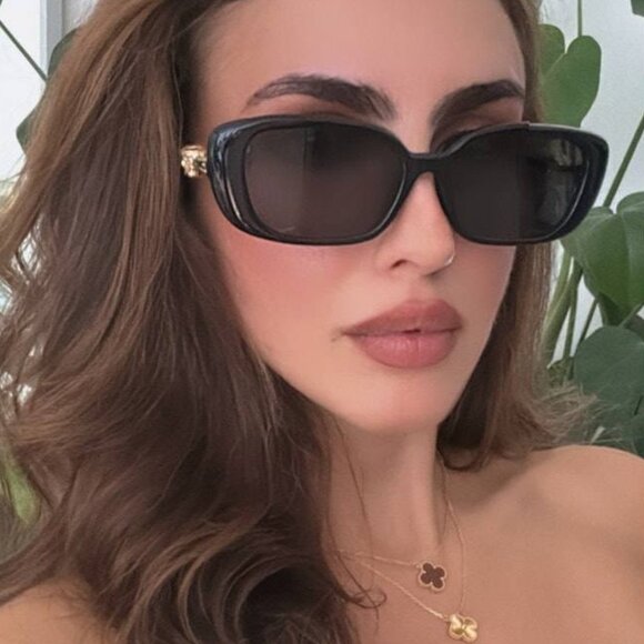 Versace VE4504D GB1/87 Sunglasses Shiny Black Rectangle Frame, Grey Lenses - Picture 3 of 10